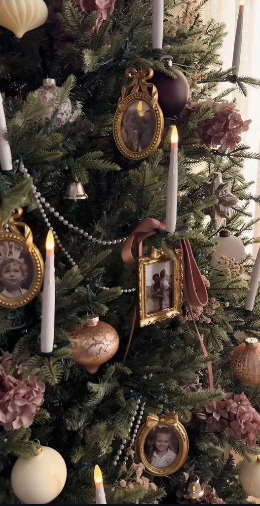 1. Close-up of Christmas tree branches filled with eclectic vintage ornaments